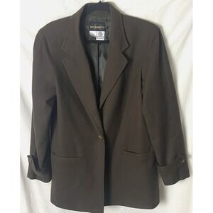 Requirements‎ Womens Sz 10 Brown Blazer Wool Lined Belted Cuffs Office Career